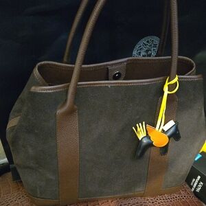 Chic Brown Italian Leather Tote with Yellow Accent Garden Party Style